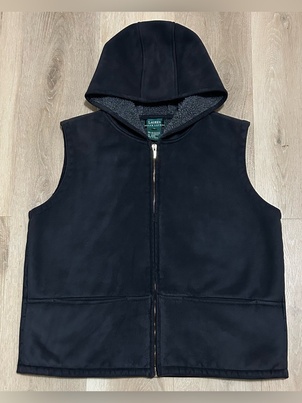 Lauren Ralph Lauren Women’s Suede Black Hooded Vest
